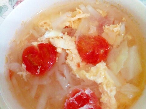 キャベツとミニトマトの卵スープ